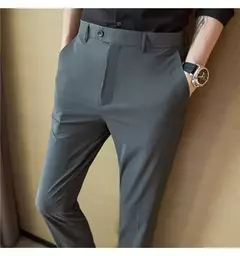 Calça elástica de seda gelada masculina, alta qualidade, respirável, casual, de negócios, escritório, social, primavera, verão, 2022 - loja online