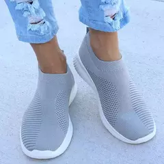 2024 novos sapatos casuais moda tênis para mulheres andando cor sólida tênis feminino deslizamento em meia senhoras sapatos planos mulher - comprar online