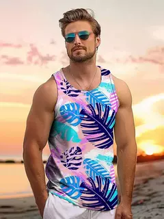 Tops soltos estilo havaiano masculino, colete de férias lazer, viagem ao ar livre, confortável, casual, estampa do sol - loja online