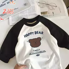 T-shirt de manga comprida para menino e menina, top de algodão puro, design cartoon, novo outono e inverno - loja online
