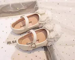 Salto liso da menina com arco pérola e strass, sapatos princesa para crianças, moda, outono - comprar online