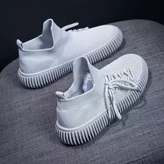 Sapatilhas de Meias Stretch Respiráveis Masculinas, Preto Sólido, Sapatos Casuais, Super Leve, Deslizamento, Tênis Masculino, Moda - Wolf Magazine