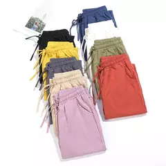 Calça de harém de linho de algodão feminina, elástico na cintura, cores doces, casual, primavera, verão, 2024