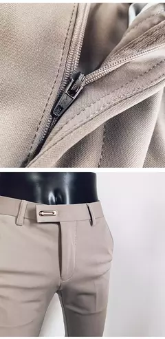 Calça formal de negócios casual masculina, slim fit, cor sólida, terno de festa de casamento, escritório, verão