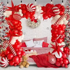 Decorações balões de natal guirlanda arco vermelho metálico ouro com homem de gengibre estrelas balão foil para decoração de festa de natal na internet