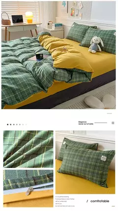 Conjunto de colcha de algodão lavada para dormitório estudantil, cama estilo japonês quadriculada outono e inverno, 4 unid