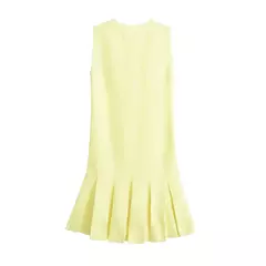Mini vestido de bolso feminino sem mangas com o pescoço, malha, elegante vestido de botão, fino Lady Fashion, verão, fêmea, 2024 na internet