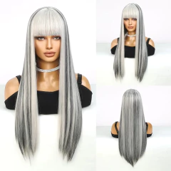 Easihair platina perucas sintéticas longo cabelo reto peruca natural para mulheres perucas com franja cosplay festa resistente ao calor cabelo falso - comprar online