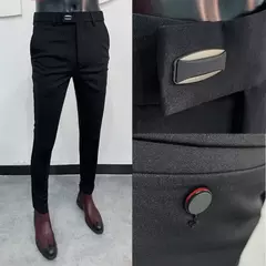 Calças justas de estiramento formal masculinas, calças casuais, roupa de cor sólida, calças de terno fashion - comprar online