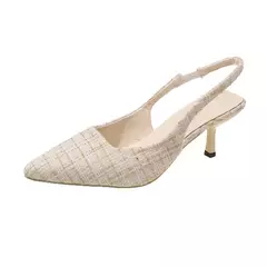 Sandálias de salto alto com sal marinho para mulheres, sapatos únicos com meia-cabeçada traseira oca, moda casual versátil - loja online