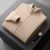 Cardigã de cashmere com gola alta masculino 100% pura, suéter espesso, blusa casual de malha, tamanho grande, quente, outono, inverno, novo