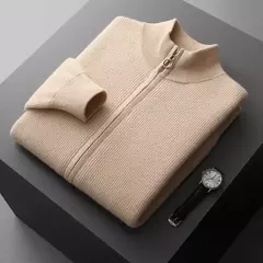 Cardigã de cashmere com gola alta masculino 100% pura, suéter espesso, blusa casual de malha, tamanho grande, quente, outono, inverno, novo