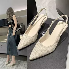 Sandálias de salto alto com sal marinho para mulheres, sapatos únicos com meia-cabeçada traseira oca, moda casual versátil - loja online