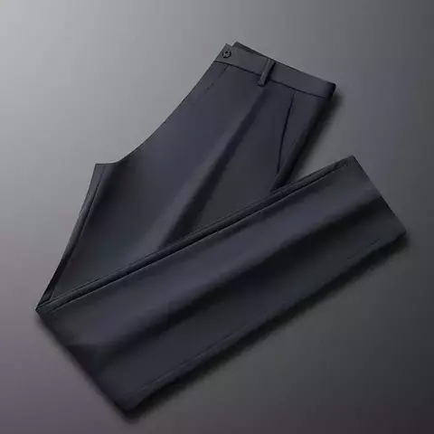 Calça fina de seda láctea elástica de quatro lados masculina, casual para escritório, nova, verão