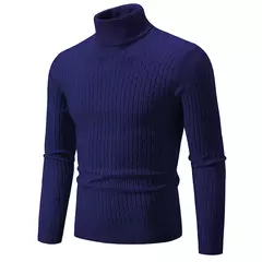 Imagem do Suéter de gola alta masculino, pulôver monocromático, de malha, quente, casual, gola alta, suéter, lã, inverno, tops ao ar livre, novo