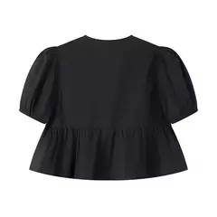 TRAF-Blusa de manga folhada folhada para mulheres, top branco, preto, ruched, laço amarrado, verão, tops bonitos, fêmea, 2021