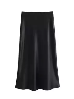 Willshela-Saia Midi Sólida Plissada Feminina, Vintage, Elástico Médio na Cintura, Saias Chiques Femininas, Moda Feminina