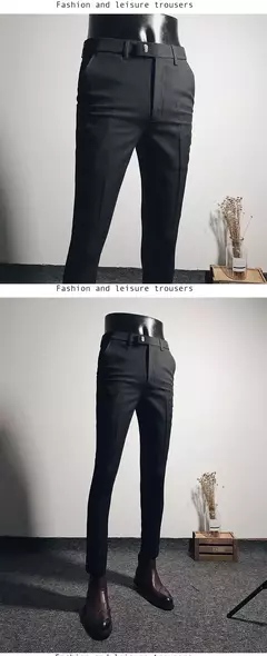 Calças justas de estiramento formal masculinas, calças casuais, roupa de cor sólida, calças de terno fashion