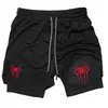 Calções desportivos com estampa aranha masculina, casual, ginásio, compressã