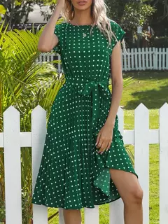 Benuynffy-Vestidos femininos de bolinhas com o pescoço, manga comprida, altura do joelho, camisas, elegante senhora do escritório, cintos, vestido a-line, 2024 - Wolf Magazine