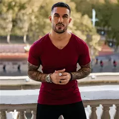 Camiseta de manga curta para musculação masculina, camiseta esportiva, roupa de algodão, gola V, respirável, ginástica, fitness, treino, verão - Wolf Magazine
