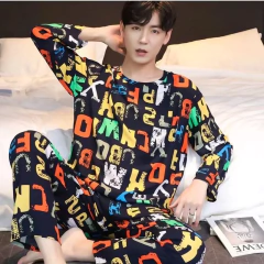 Pijama masculino de manga comprida de duas peças, pijama de seção fina, terno de lazer, tamanho grande, primavera e outono - Wolf Magazine