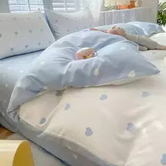 Blue Hearts Love Bedding Set para meninas e meninos, folha plana de tamanho duplo, capa de edredão e fronha, roupa de cama macia, têxteis domésticos, meninos - Wolf Magazine