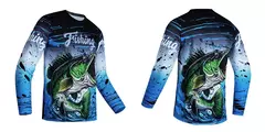 Imagem do Camisa de pesca masculina manga longa, roupa com protetor solar ao ar livre, camisas casuais estampadas em peixe anti-UV, verão 2024
