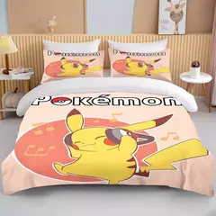 Pokémon Pikachu Bulbasaur Conjunto de cama macio impresso, Capa de edredão, 1 Capa de edredão, 2 Fronhas, Adultos e Crianças, Luxo na internet
