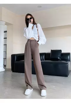 Calça feminina de cintura alta até o chão, branca, solta, perna larga, feminina de escritório, reta, roupas longas, senhoras, outono, inverno na internet