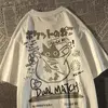Homens e mulheres com impressão de letras superdimensionada camiseta de manga curta, streetwear hip hop, roupas vintage, camiseta solta