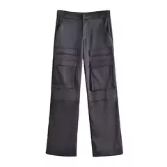 TRAF-Calça feminina de cetim cargo com bolsos, vintage, cintura alta, mosca com zíper, calça feminina, moda - comprar online
