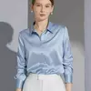 Camisas e blusas femininas com acabamento acetinado, blusa casual, manga comprida, botão, camisas elegantes, roupa francesa, monocromáticas, todos os fósforos, OL