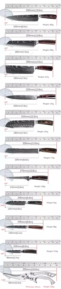 WXCOO-Aço Inoxidável Chef Japonês Faca Set, Tesoura De Cozinha, Faca De Desossagem, Carne Cutelo, Frutas Cutelo, Peixe, Santoku Facas na internet