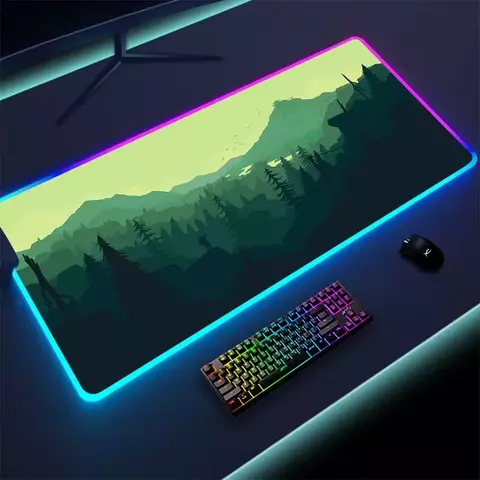 Colorido Luminous LED Lighting Mouse Pad, Non-Slip RGB Gaming Mousepad, Grande Desk Mat, Firewatch Forest, PC Gamer, 900x400mm, XL