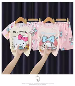 Verão novas crianças pijamas de seda leite mangas curtas em torno do pescoço meninos meninas ar condicionado roupas para casa 8-18 polegadas - comprar online