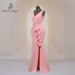 Vestido sexy de fenda lateral para mulheres, Vestido longo de baile, Ombro macio de cetim, Vestidos de noite, Vestido Maxi - comprar online
