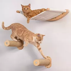 Estrutura de escalada para gatos montada na parede com cama e rede para gatos de madeira natural Centro de atividades para gatos de vários níveis para gatos internos - comprar online