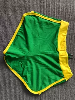 Calção de bloqueio de cores feminino com área bordada, elástico na cintura, slim fit, roupa casual, roupa coreana, Y2K