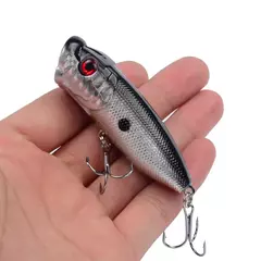 Imagem do 1 pçs iscas de pesca topwater popper isca 6.5cm 12g isca dura wobblers artificiais equipamento de pesca de plástico com 6 # Ganchos