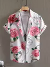Homens e mulheres com estampa havaiana camisas de manga curta, lapela botão-down tops