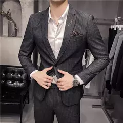 (Blazer + calças) high-end marca formal negócios xadrez terno dos homens noivo vestido de casamento cor sólida palco desempenho smoking S-7XL - comprar online