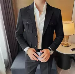 Blazers masculinos de peito único, ternos cinza, casacos grandes, tamanho grande, moda de alta qualidade, novo em 2020 - loja online