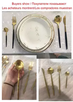 Imagem do Aço inoxidável Golden Talheres Set, Faca, Garfo, Colher, Talheres, Talheres, Festival Cozinha, Louça, Presente, Punho Preto, 24pcs