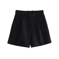TRAF-Bermudas de cintura alta para mulheres, bolsos laterais, dardos dianteiros, vintage, com zíper, calças curtas femininas, moda - loja online