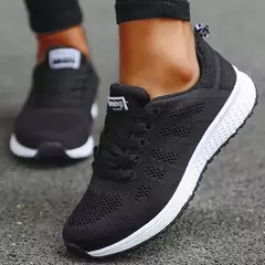 Tênis respiráveis para mulheres, plus size, sapatos de caminhada, tecido de malha, laço, calçado feminino, moda feminina, novo, 2024