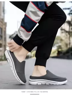 Mocassins de malha casuais masculinos, cor sólida, sapatos de encalço, flats de casal de verão, meio chinelos, tamanho grande
