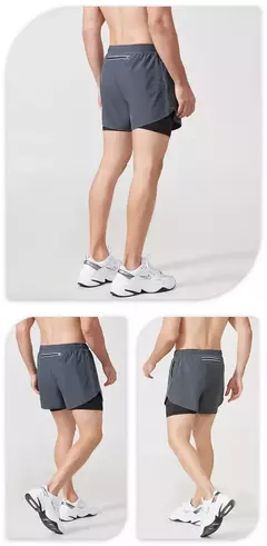 Calção de corrida de camada dupla de secagem rápida masculina, fitness, preto, esporte, treino, musculação, calça curta, novo - Wolf Magazine