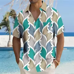 Imagem do Camisa estampada de leopardo masculina, botão havaiano de manga curta diária, roupa casual confortável, novo, 2024