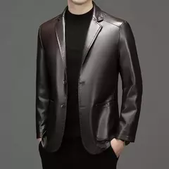 Outono novo casaco de couro masculino terno lapela negócios casual jaqueta de couro masculino - comprar online